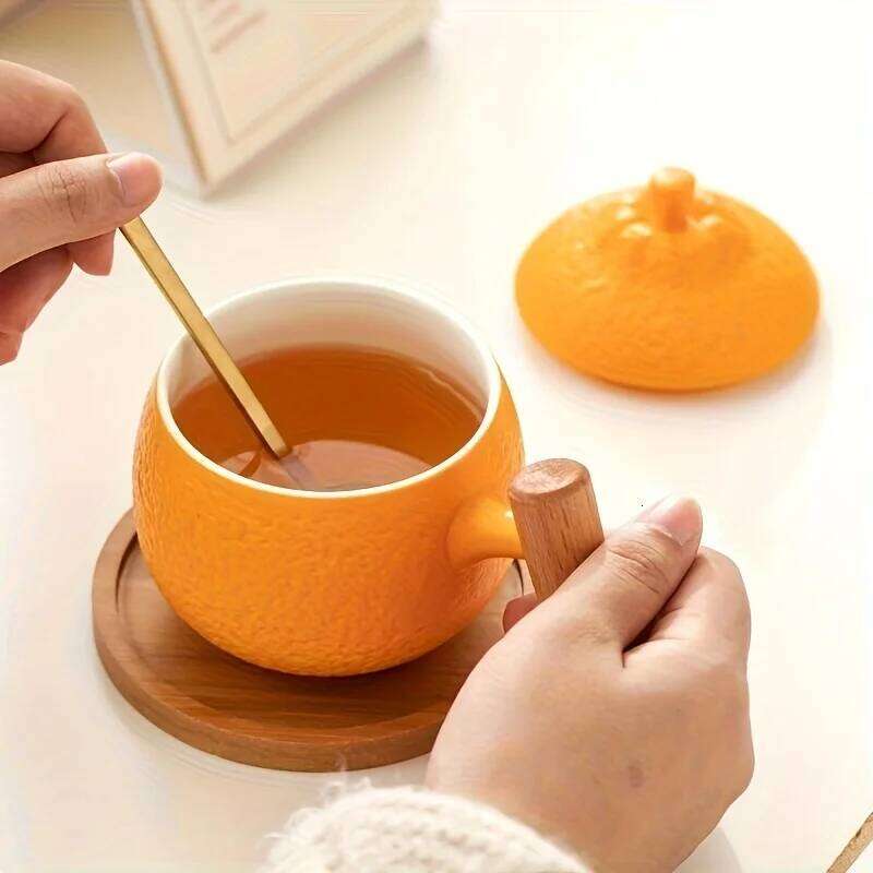 Orange Design Ceramic Coffee Cup Large Capacity Cute Mugs Attractive Appearance Tea Cups for Daily Use