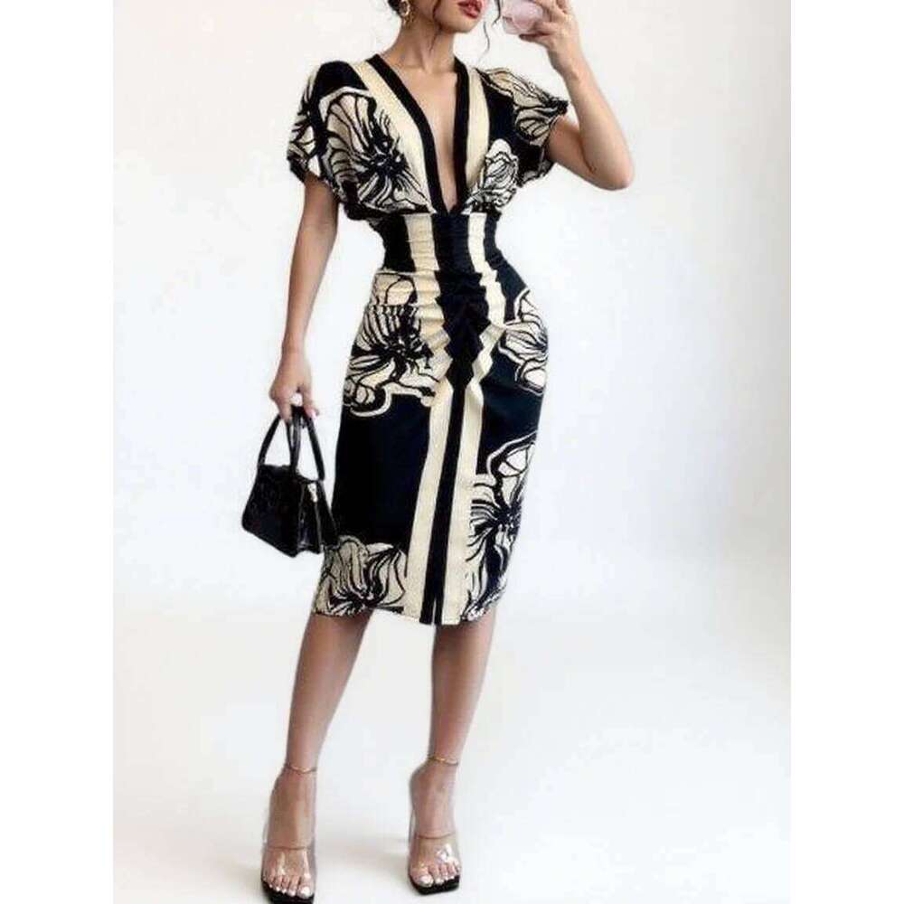 Women's Elegant Floral Dress Deep V Flutter Sleeves Midi Length Great for Special Occasions Dinner Dates Fashion-forward Looks
