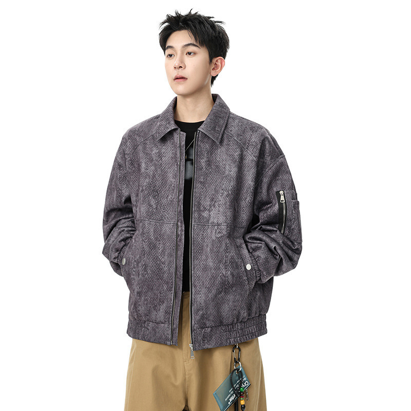 Tie-Dye Lapel Jacket Mens Autumn and Winter 2025 New Design Jacquard Loose Fit Stylish Oversized Coat 250827