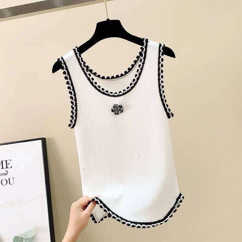 Fashionable Chic Summer New Vest Women's Spliced Round Neck Printed Embroidery Loose All-Match Sleeveless Camisole T-Shirts Tops