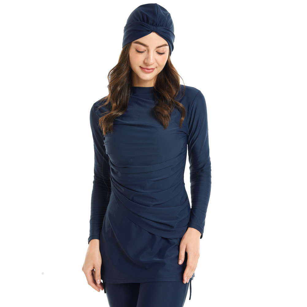 Modest Muslim Swimwear All Black Burkinis Islam Swimsuit Bikini Full Coverage Hijab Beachwear Swimwear Plus Size 3PCS 250313