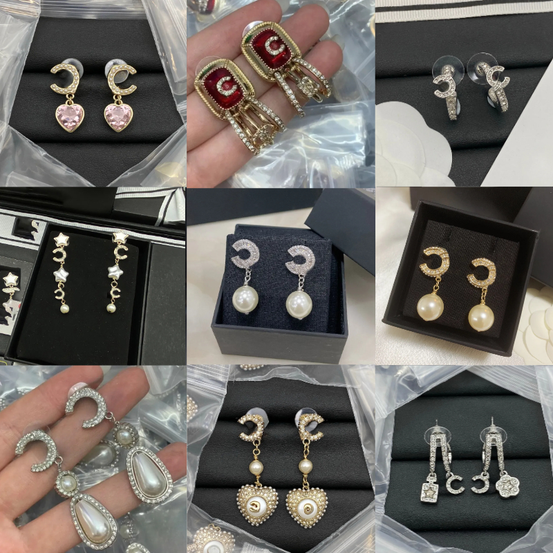 Gold Plated Silver Luxury Brand Designers Stud Earrings Classic Style Geometric Women Crystal Rhinestone Pearl Earring Party Gift jewelry