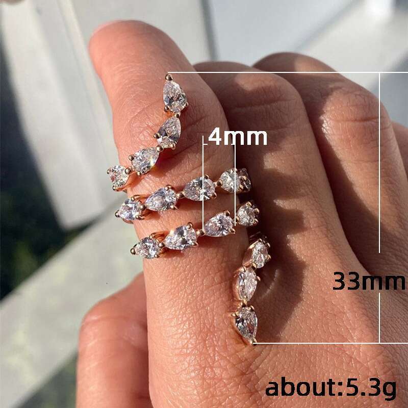 Jewellery Ring Fine Jewellery Rose Gold Plated Water Drop Cubic Zirconia Snake Shape Open Adjustable Band for Anniversary and Special Occasion Gift Hi