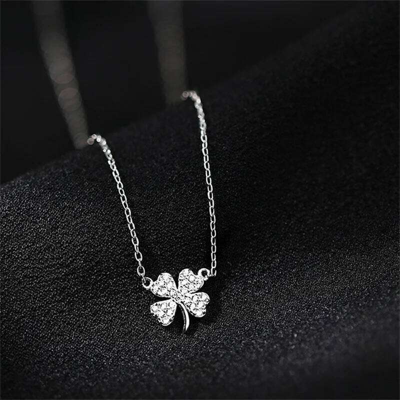 Jewellery Necklace Designer Jewellery Four Leaf Clover Luck Leaves Sweater Choker Crystal Cubic Zirconia Pendant Adjustable Chain for Daily Wear Gift 