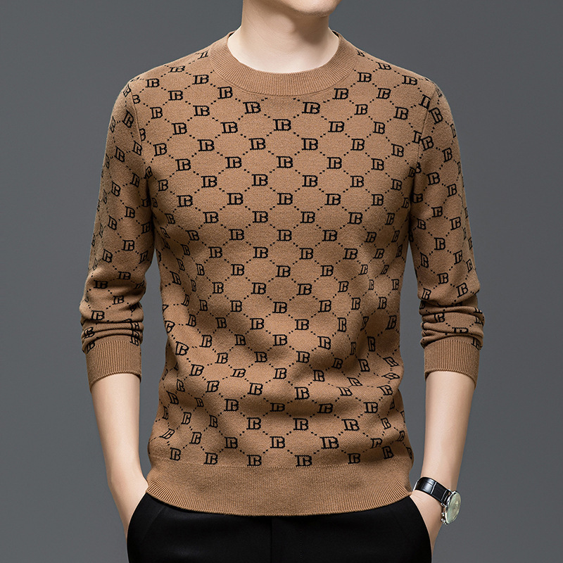 Luxury Brand Designer Clothes New High-End Knitted Sweater Long Sleeve Men's Crew Neck Sweater Autumn Winter Trendy Letter Pattern Fashion Slim Fit Base Shirt