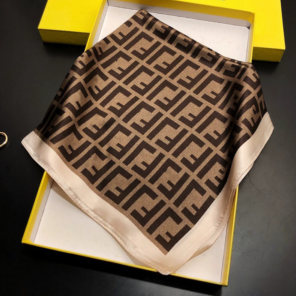 Luxury Letter Print 70cm Silk Square Scarf Women Soft Satin Hairband Neckerchief Tie Female Headband Foulard Bag Ribbon Gift