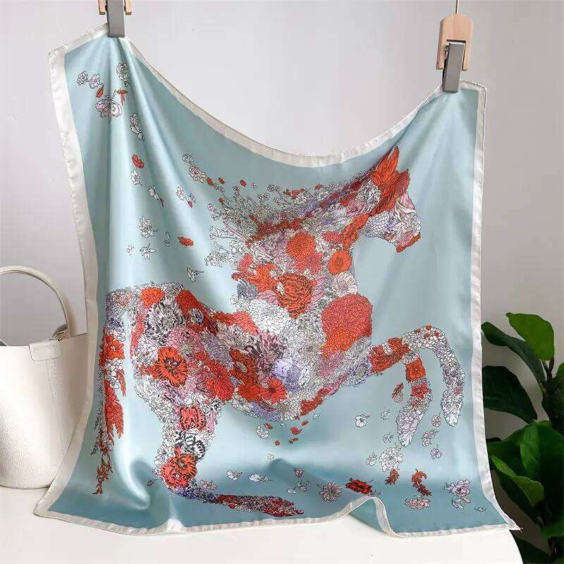 Scarf Floral Horse Print Soft Silk Like Square Multi Functional Stylish Head Wrap Korean Trendy Travel Scarf Hijabs And Blanket For Women