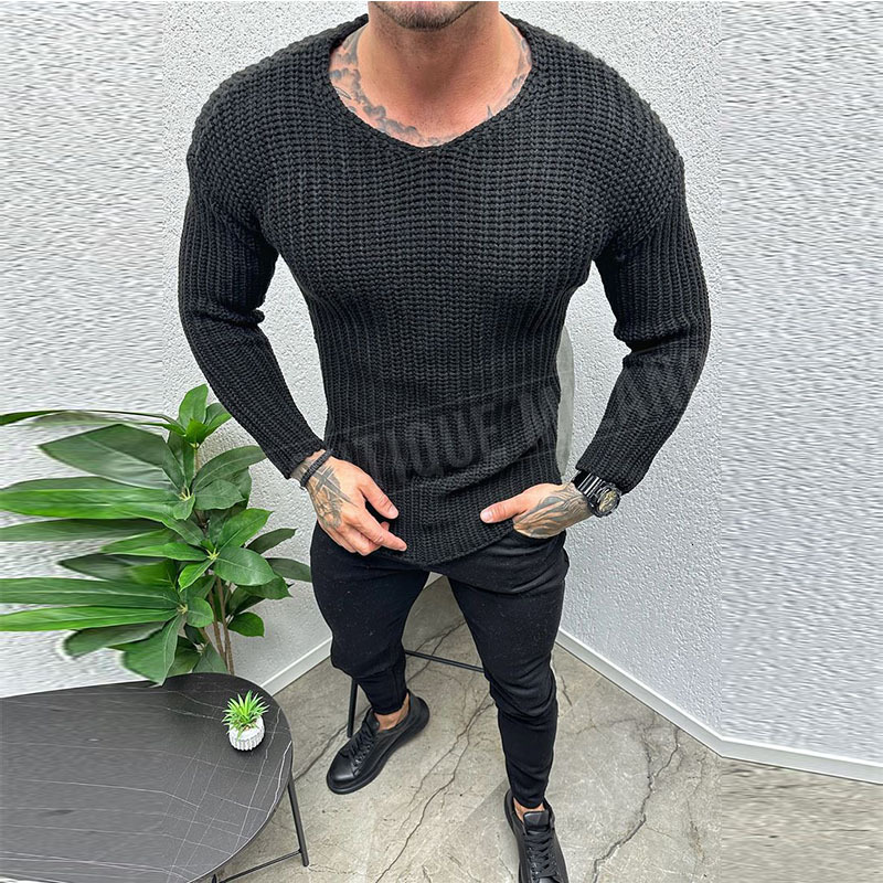 Solid Casual Knitted Mens Sweater Shirt Autumn O Neck Long Sleeve Knit Pullover Blouse Male Slim Bottom Knitwear 240816