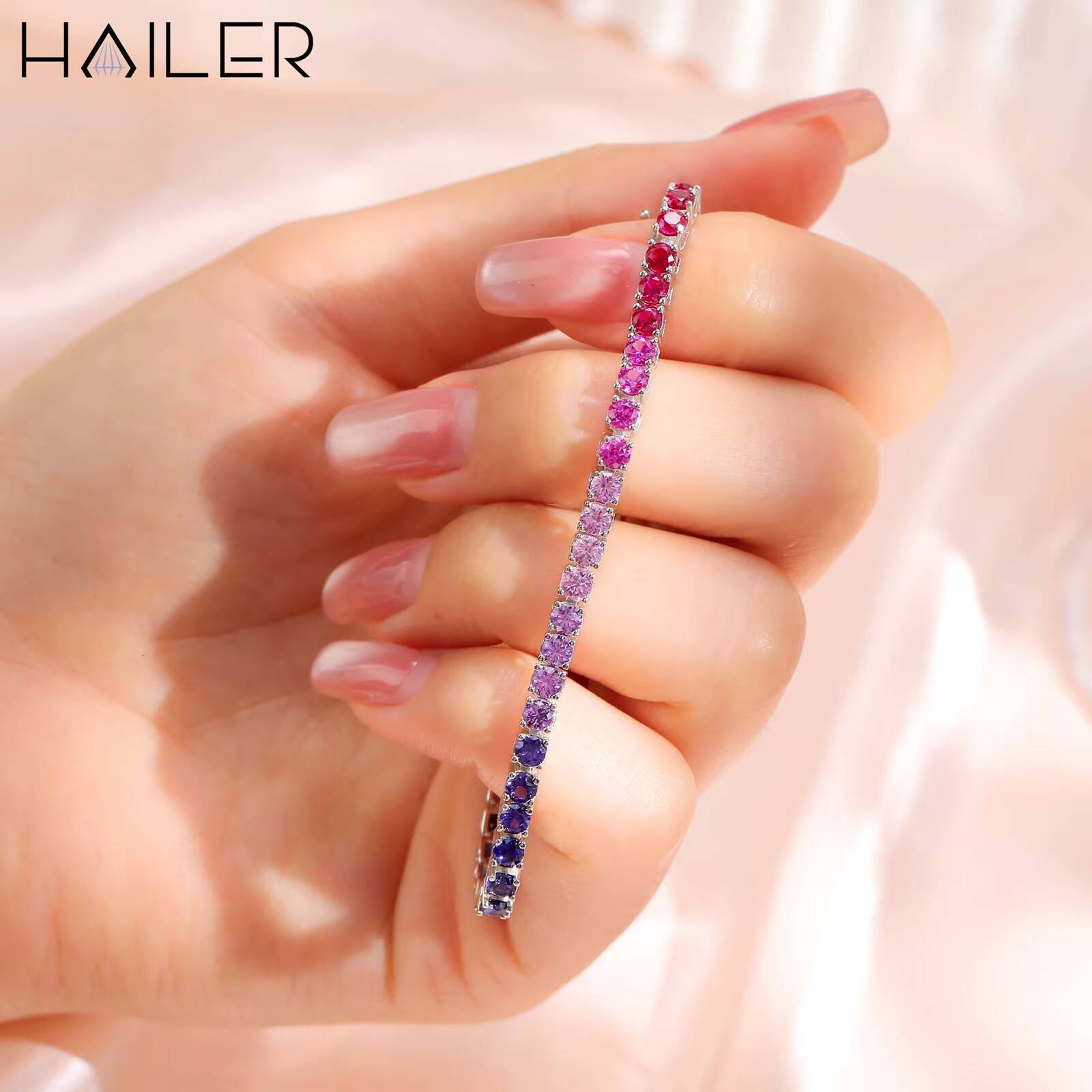 18K White Gold Bracelet Round Cut 3 MM Lab Sapphire Bracelet Fashion Rainbow Tennis Bracelet Women