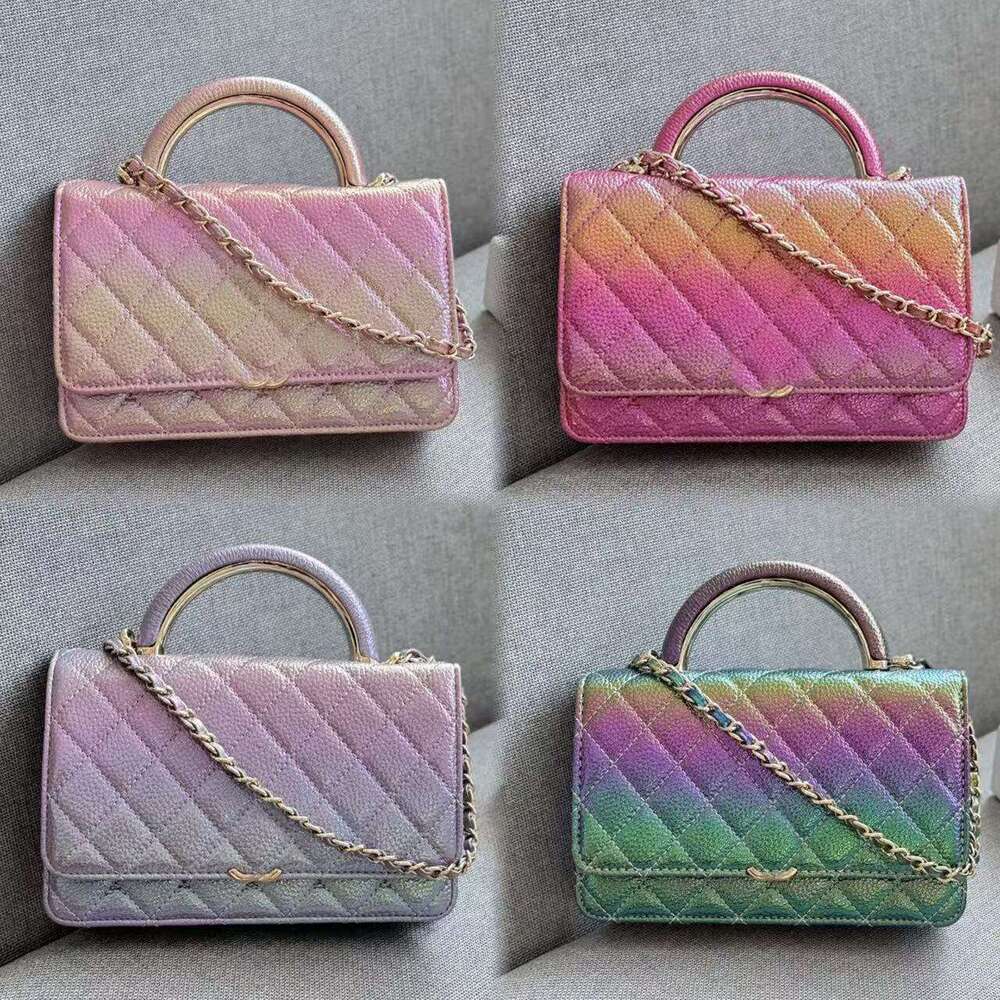 Designer Gradient Pink Rainbow Bag Retro Rich Diamond Grid Quilted Ladies New 2026 Shoulder Bag Chain Woc Handbags Totes Bag