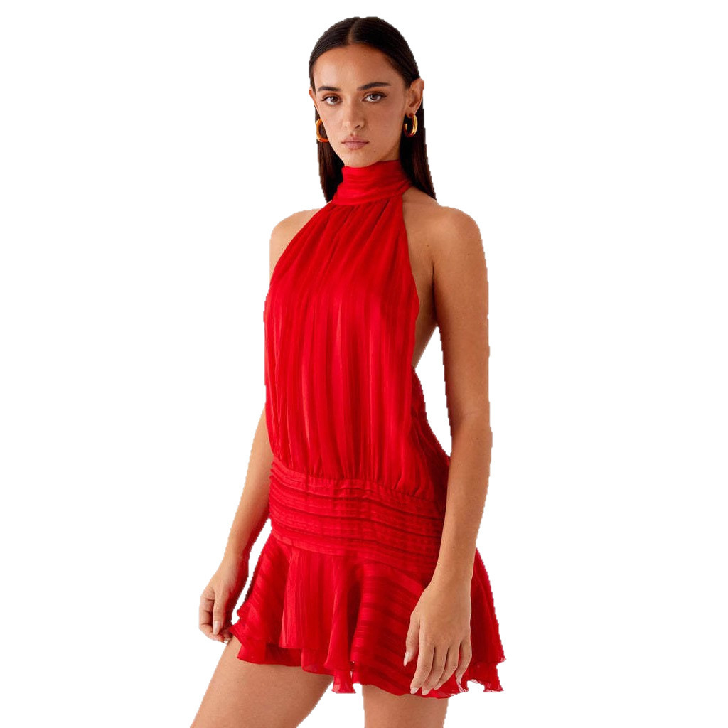 2025 Summer Womens New Sleeveless Sexy Halter Backless Tie Dress