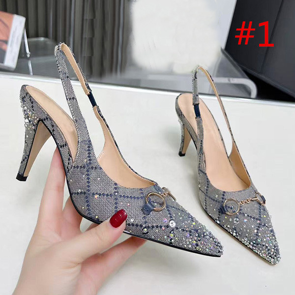 Free Shipping -Luxury Designer Baotou Diamond 8.5cm High Heels Women's Pointed Sexy Sandals Summer Slimming High Heels Fashion Dress Shoes Size 35-41 with Box