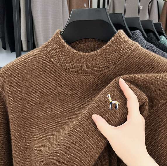Winter thick men's sweater 2025 new style half high collar embroidered fashionable warm and high-end men's sweater H260119