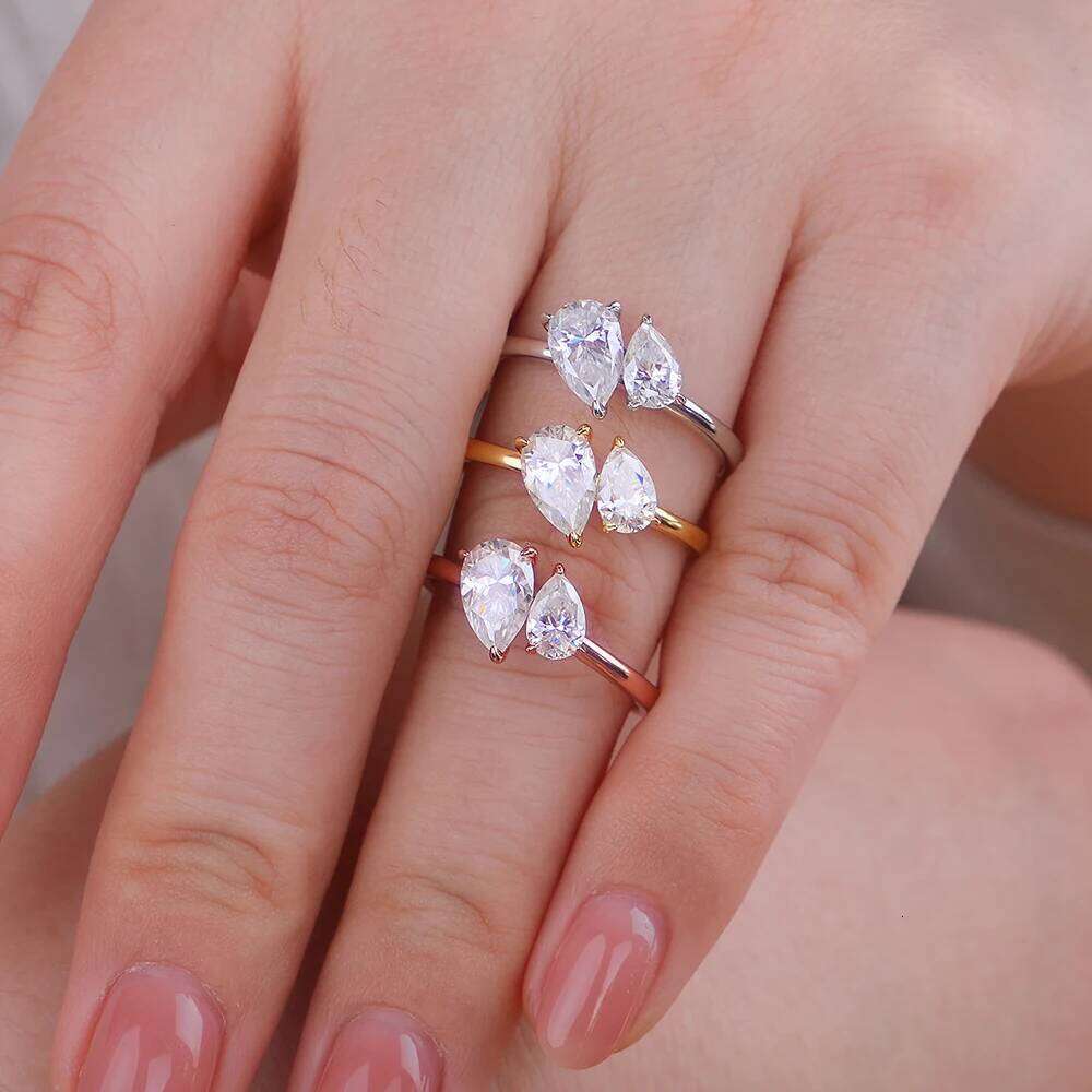 1.5cttw Double Pear Cut Moissanite Diamond Ring for Women Two Stone Toi Et Moi Wedding Bands 925 Silver 18k Gold Plated Jewelry 26H0119