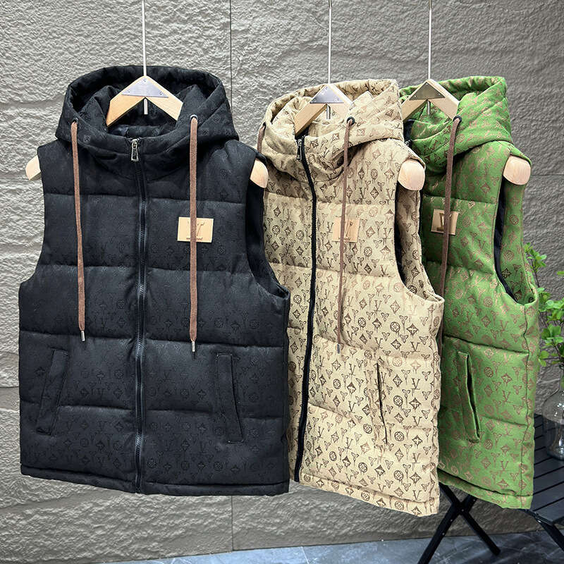 2024 Autumn Winter Couple Cotton Thickened Hooded Men's Vest Sleeveless Jacket