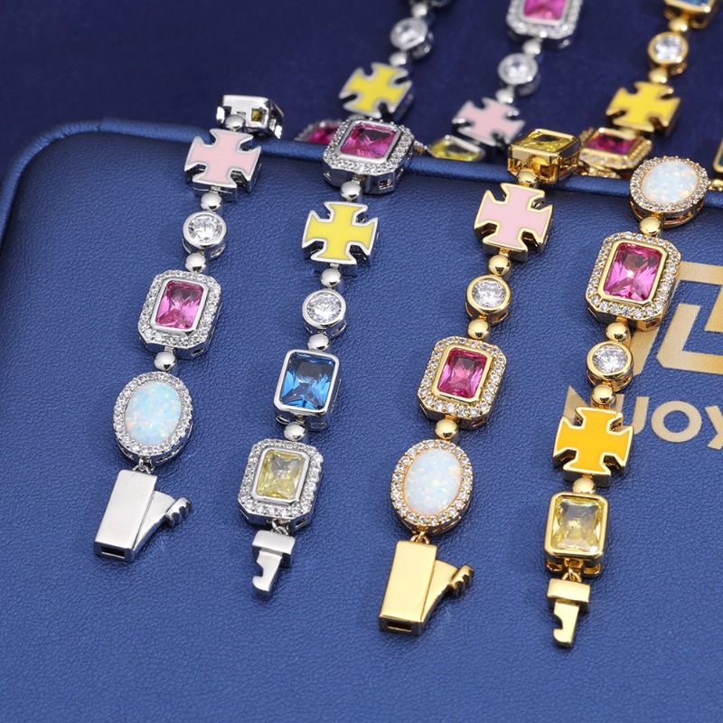 Jewelry Necklace Bracelet Hip Hop Colorful Gemstone Zircon Jewelry for Women and Men