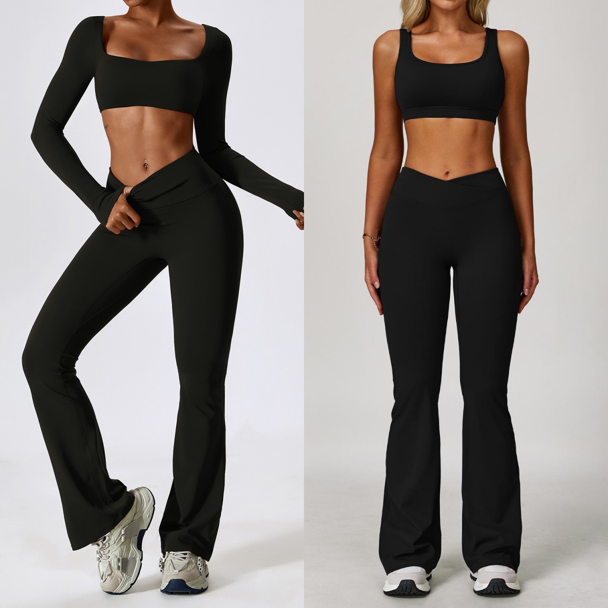 UU-2139 Womens Yoga Outfit Yoga Sets Vest Sleeveless Tops Pants Bell-bottom Trousers Excerise Sport Gym Running Long Pants Elastic High Waist Sportwea