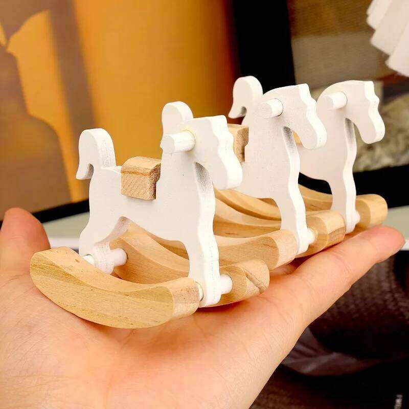 Mini Wooden Ornament Creative DIY Wood Craft Rocking Horse Desktop & Decoration Home Christmas Birthday Party Gifts