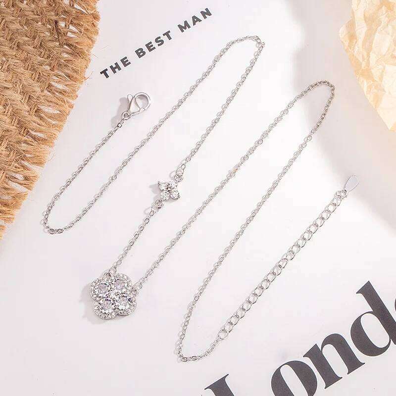 Jewellery Necklace 925 Sterling Silver Lucky Four Leaf Clover Pendant Adjustable Choker Chain for Wedding Engagement Party Gift High Quality Texture