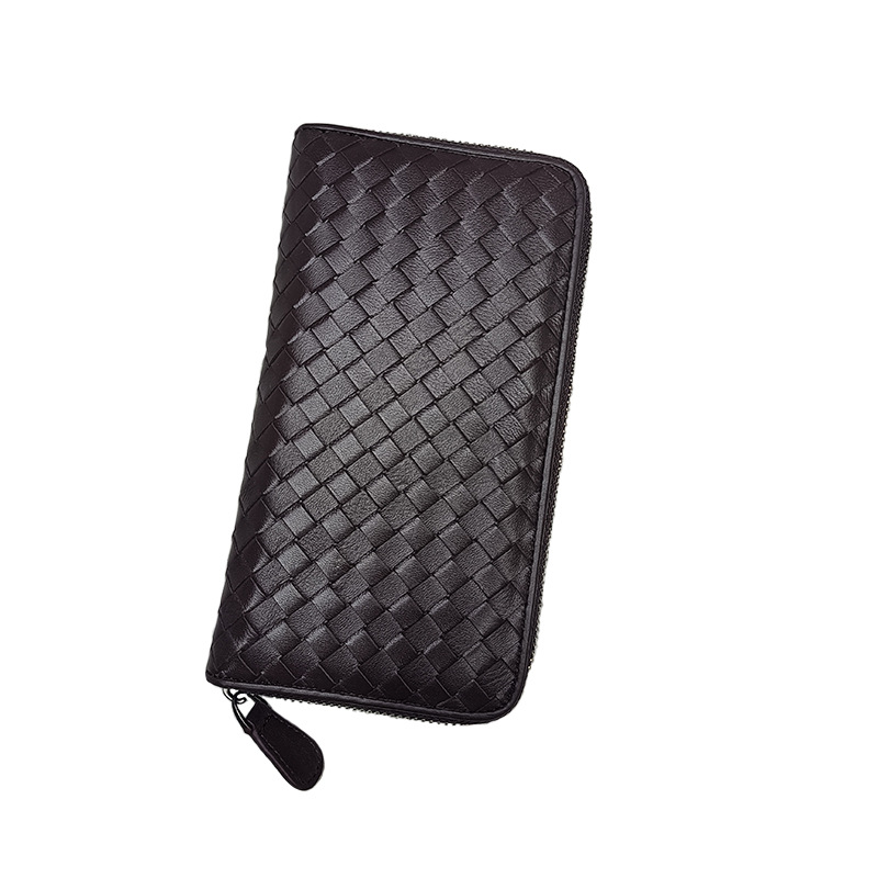 Leather Long Purse Sheepskin Hand Woven Large Capacity Zipper Purse Classic Card Bag For Men And Women