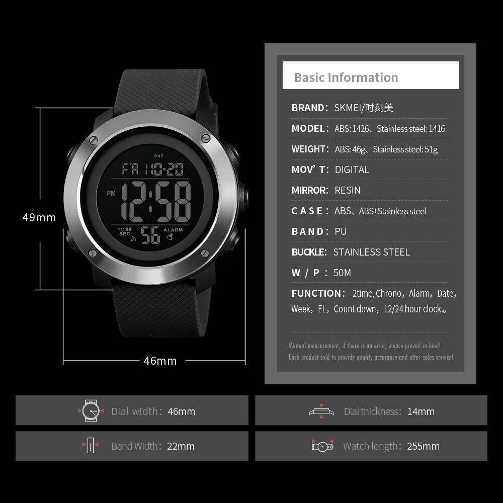 SKMEI 1426 Montre Alarm Clock Fashion Digital Relogio Masculino Sport Watch Men Luxury Brand 5Bar Waterproof Watches 26H0119