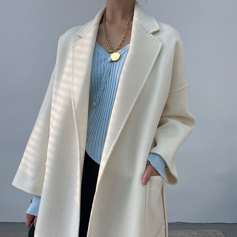 2025 Autumn Winter Short Wave Pattern DoubleSided Cashmere Coat for Petite Women Pure Woolen Coat 231120