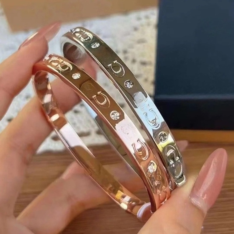 Luxury letters designer lover couple bangle bracelet unisex retro vintage open size gold silver bangles bracelets jewelry