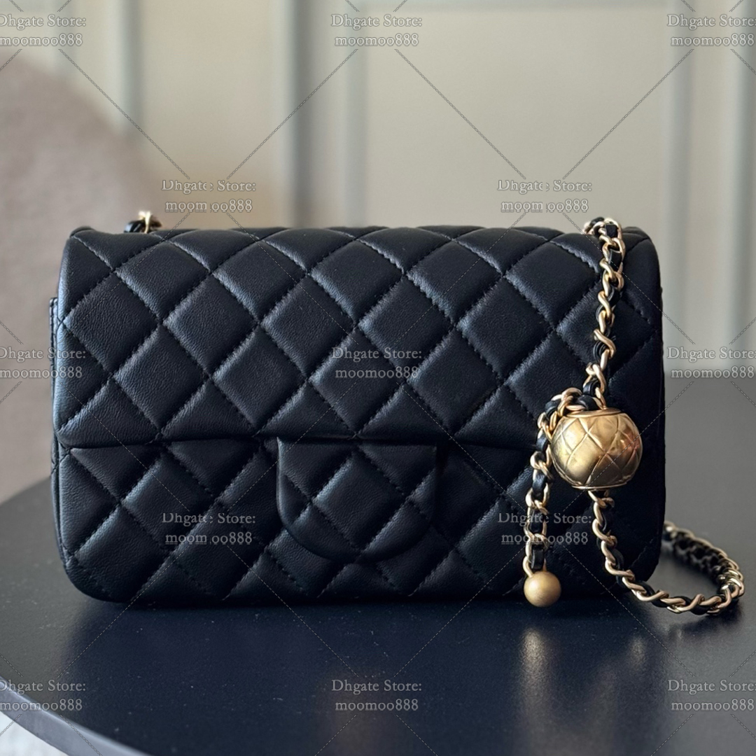 12A All-New Mirror Quality Designer Pearl Crush Chain Bag Lambskin Quilted Handbags for Women Genuine Leather Shoulder Bags Black Crossbody Purse with Box