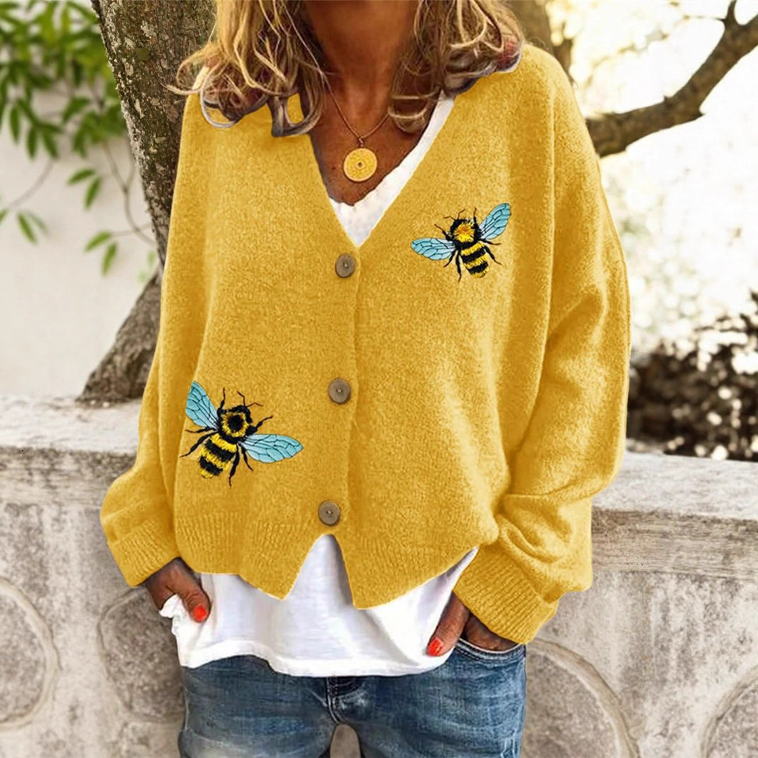 Luxury Brand Designer Clothes 2025 Autumn Winter Fashion Street V-Neck Animal Pattern Design Knitted Cardigan Sweater For