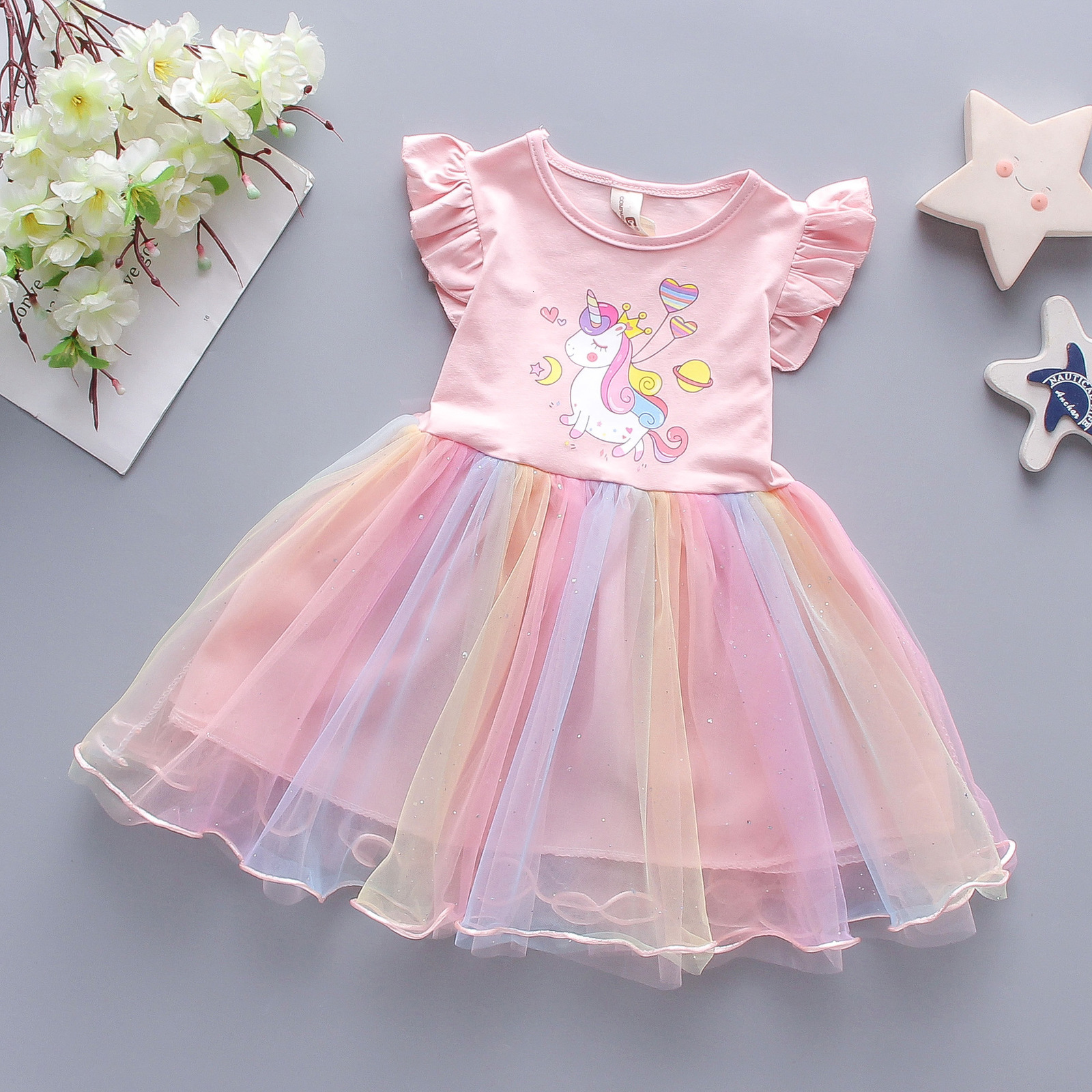 Girls Unicorn Dress Cotton Toddlers Princess Tutu Dress Children Licorne Party Vestidos Kids Summer Dresses for Girls 210303