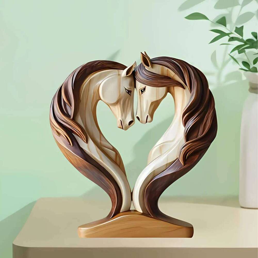Horse Sculpture 2D wooden horse statue Snuggle Pose Animal Ornament Tabletop Display for Workplace Home Nursery Shelf