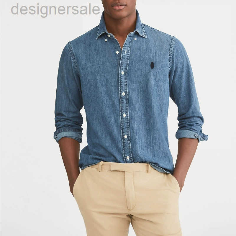 Size M-XXL Mens Designer Pony Denim Shirt Thin Spring Autumn Long-sleeved Solid Lapel Shirt Male Embroidered Top Jacket