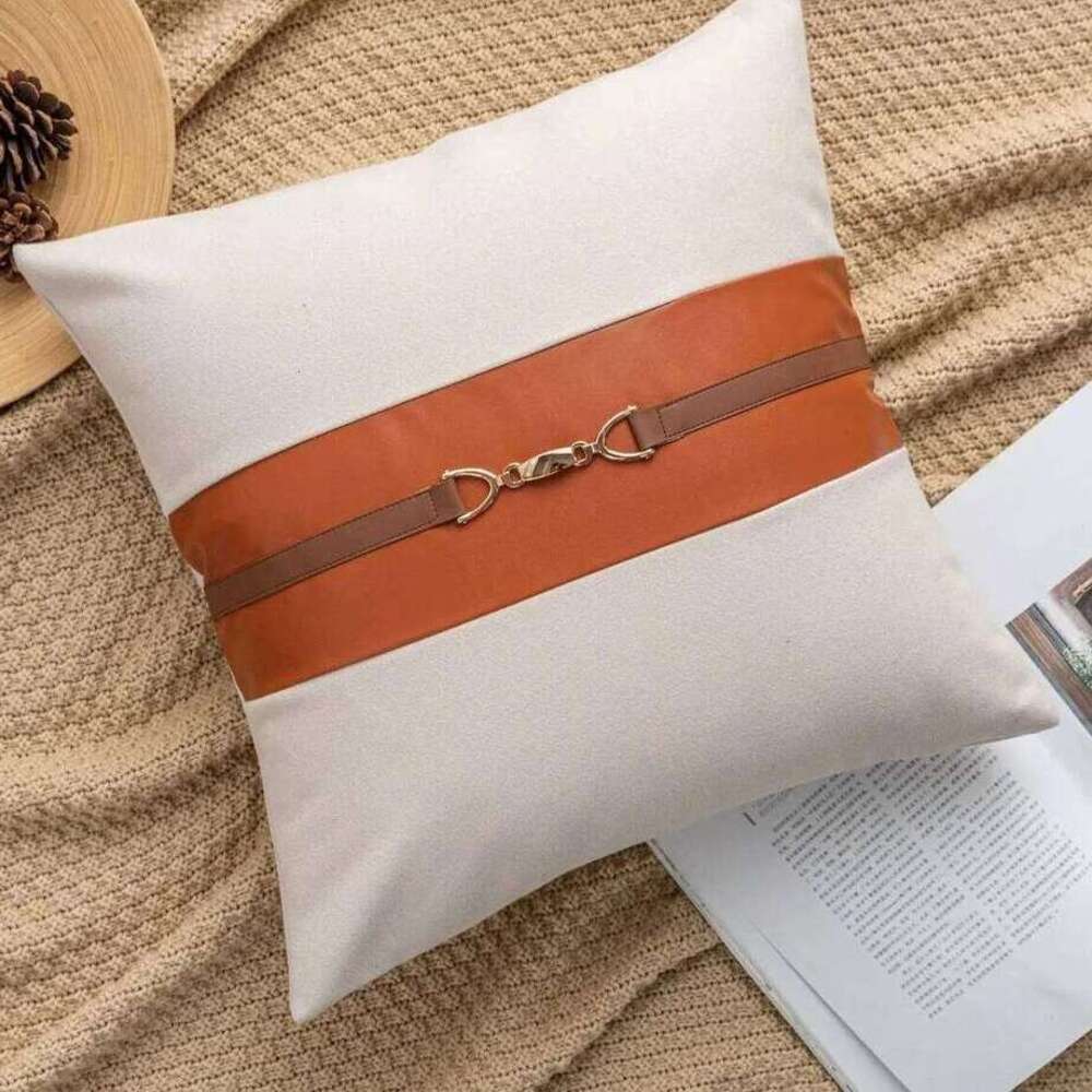 Faux Leather Horse Buckled Sofa Decorative Cushion Cover 45X45 Pillows Pillowcase Home Seat Car Decor Throw Pillow Case