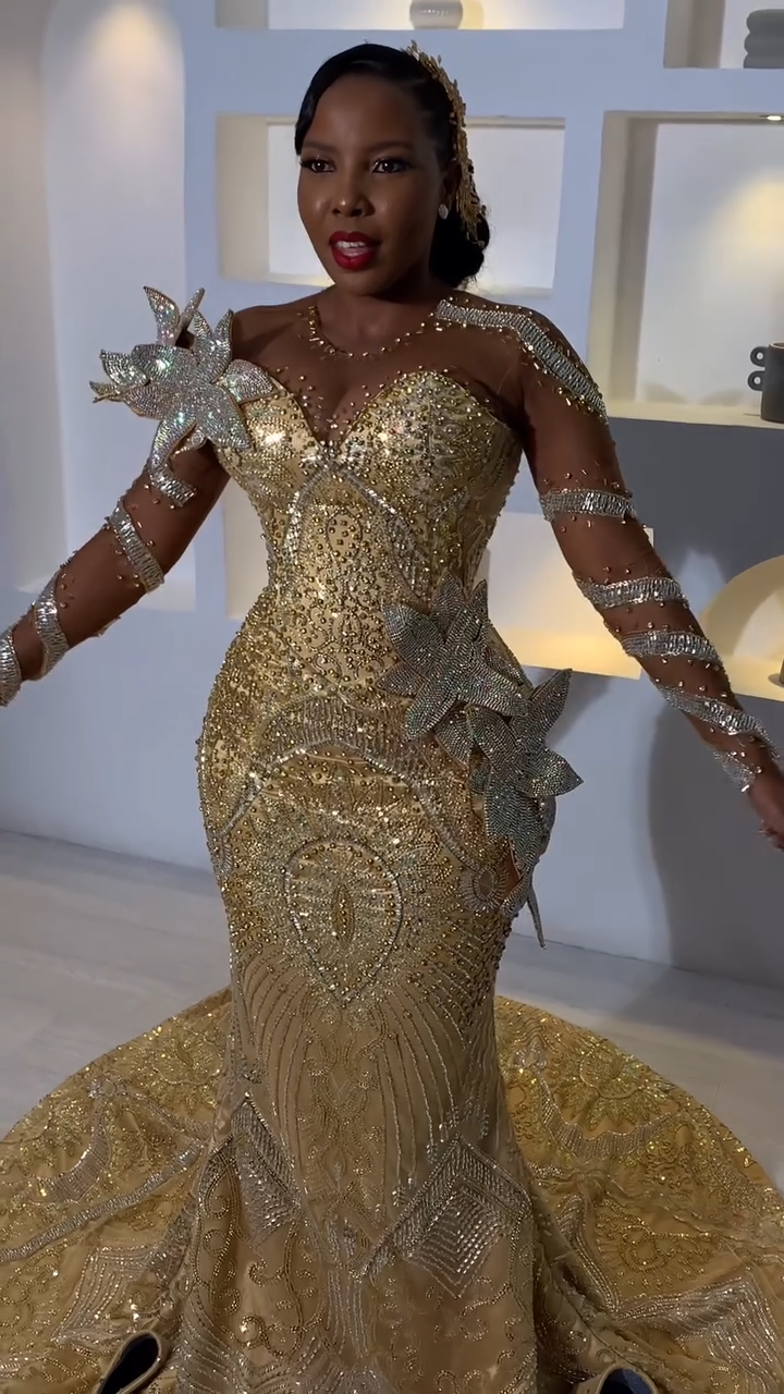 Aso Ebi Gold Mermaid Prom Dresses 2026 Beaded Crystals Flowers Sequined Evening Formal Party Second Birthday Engagement Gowns Dress For Special Occasi