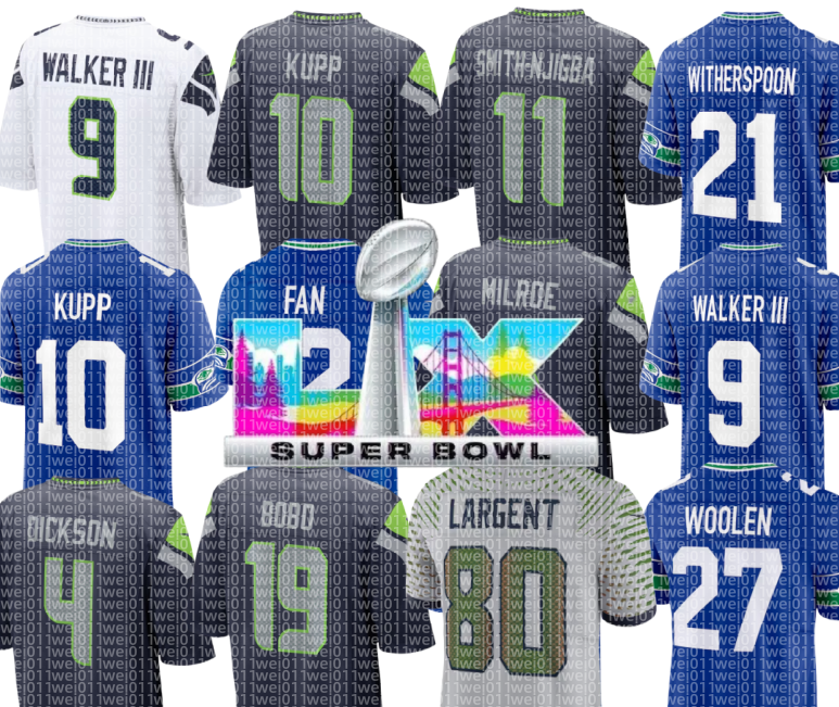 Steve Largent Kam Chancellor th Fan Sam Darnold Jaxon Smith-Njigba Cooper Kupp Kenneth Walker III Coby Bryant Zach Charbonnet George Holani AJ Barner Football Jersey