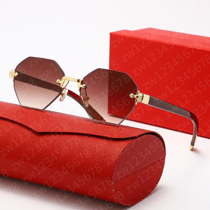 Luxury Designer Sunglasses Mens Rimless Panther Sunglasses Womens Polarized UV Protection Sun Glasses Vintage Driving Shades Lunettes De Soleil Femme