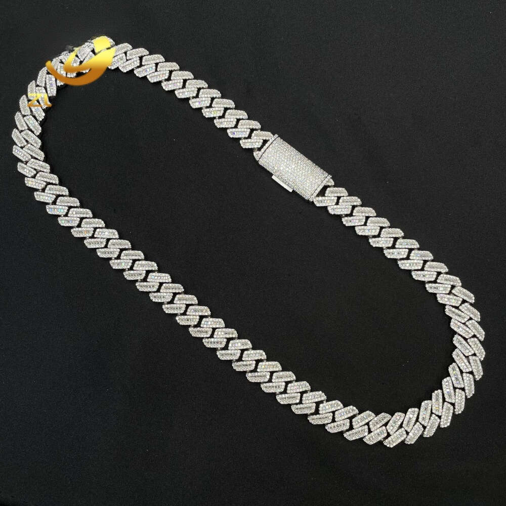 High-Quality Jewelry Box Clasp S925 24mm Iced-Out Hip-Hop VVS Baguette Moissanite Diamond Miami Cuban Men's Link