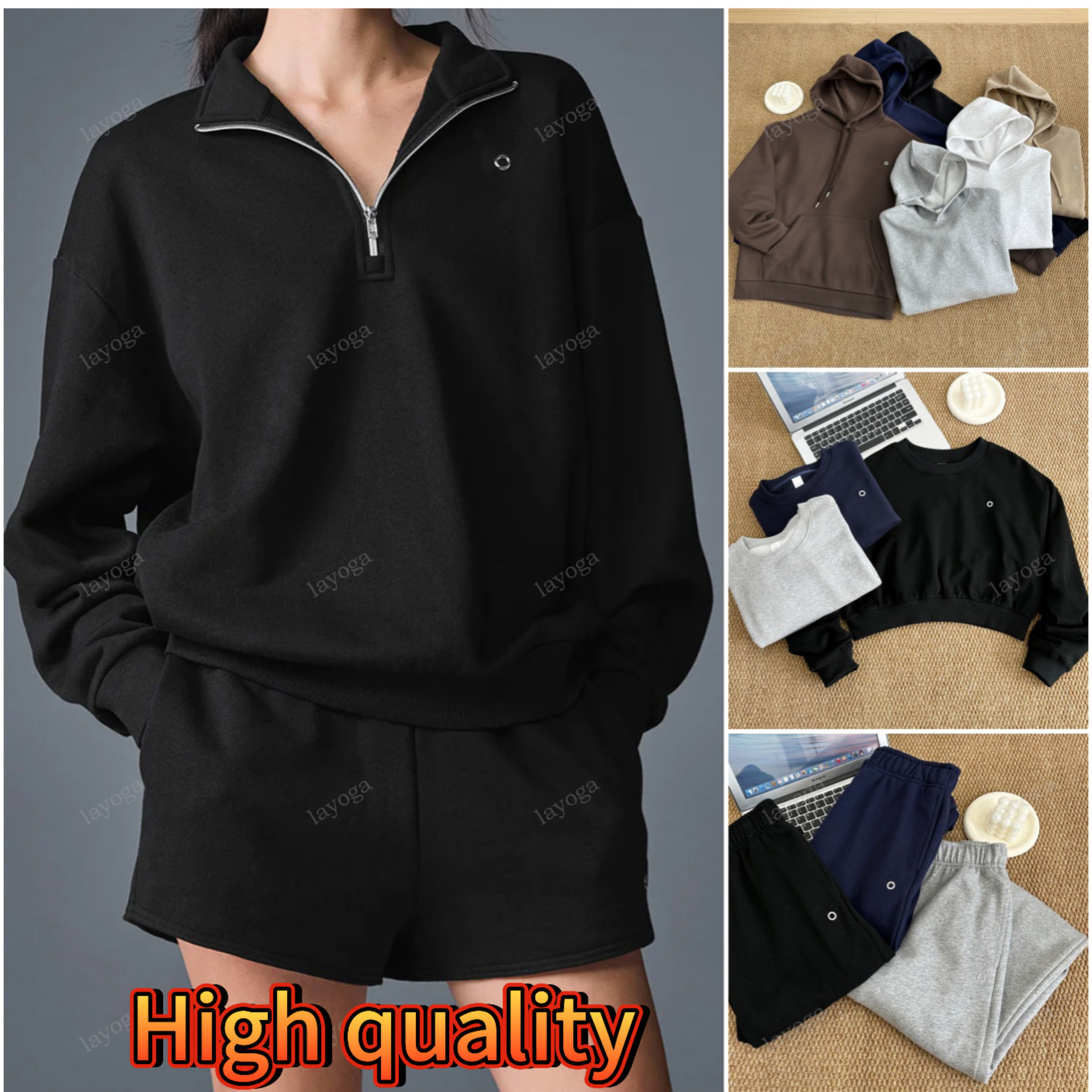 Women Quarter Zip Sweatshirt couple Designer sweatsuit 3D logo Sweatpants Pullover Hoodie Jacket Yoga 1/4 Full Zip straight pants loose casual S-3xl