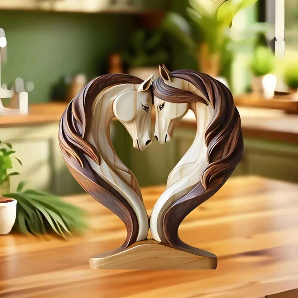 Horse Sculpture 2D wooden horse statue Snuggle Pose Animal Ornament Tabletop Display for Workplace Home Nursery Shelf