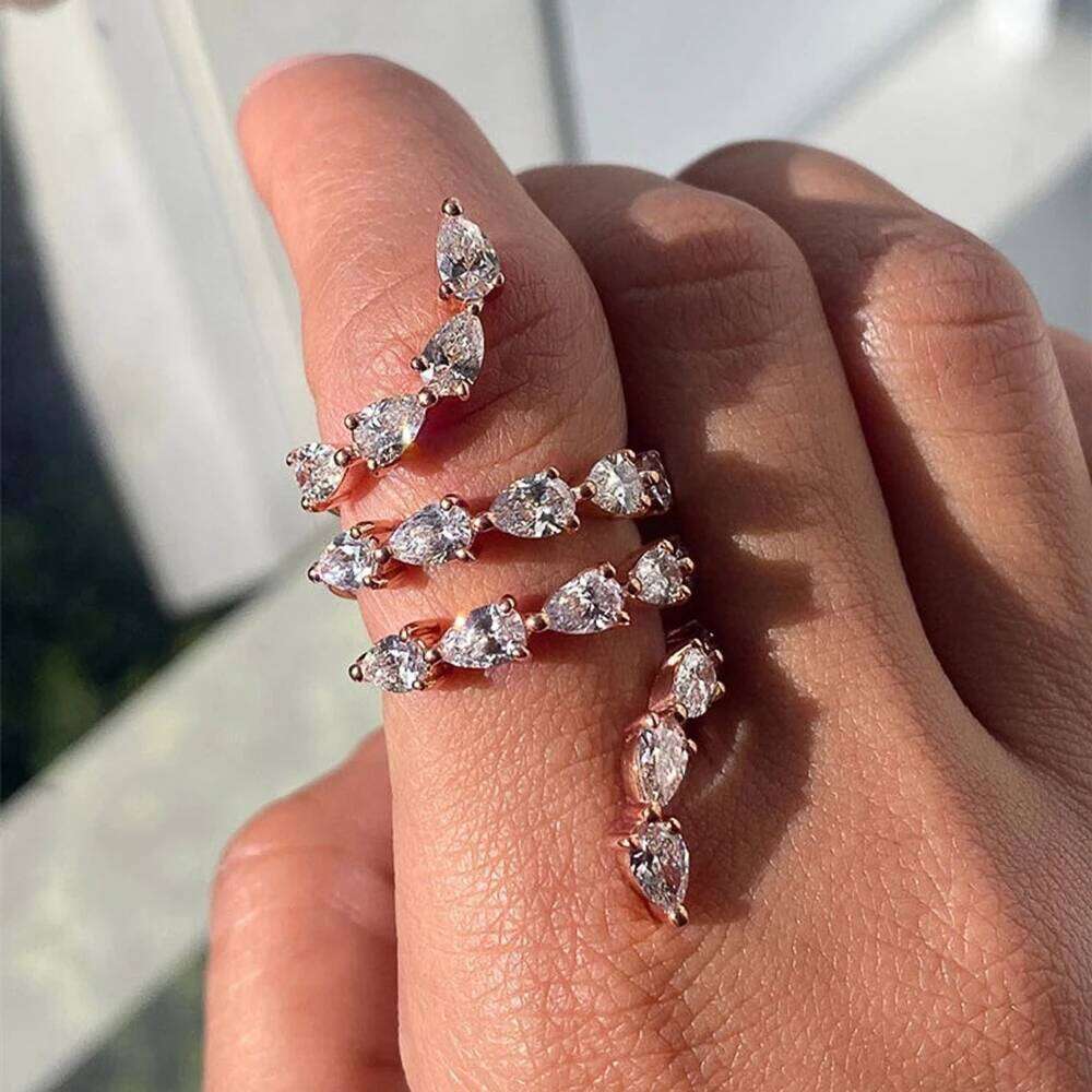 Jewellery Ring Fine Jewellery Rose Gold Plated Water Drop Cubic Zirconia Snake Shape Open Adjustable Band for Anniversary and Special Occasion Gift Hi