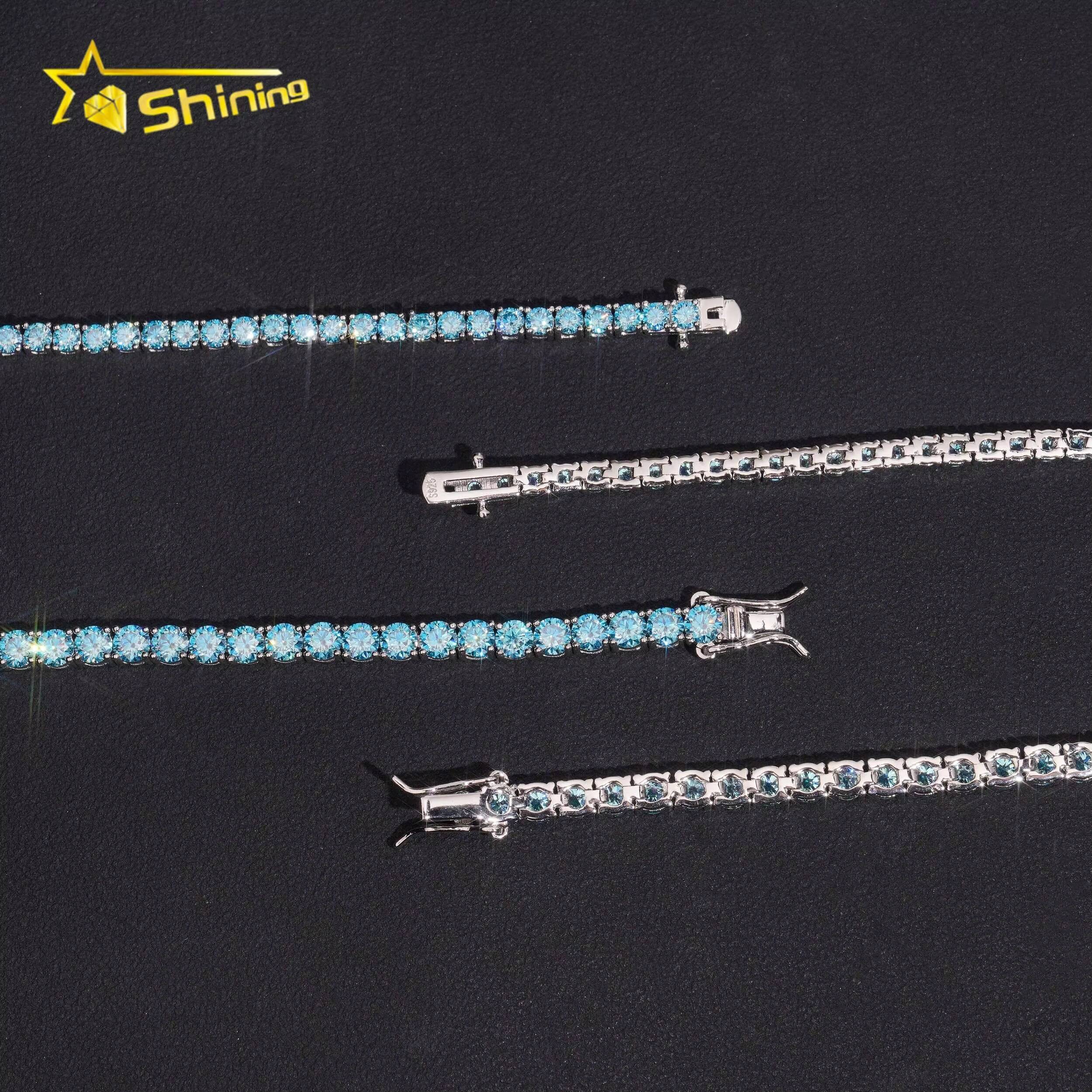 Fine Jewelry 925 Silver D VVS 3mm 4mm Blue Moissanite Tennis Bracelet Custom Trending Bracelets for Women Men