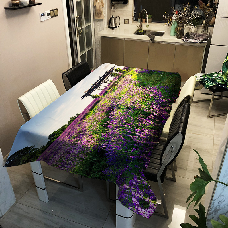 New Lavender Polyester Printed Tablecloth Waterproof Oilproof Stain-resistant Tablecloth Dining Table Cover Coffee Table Cloth T200708