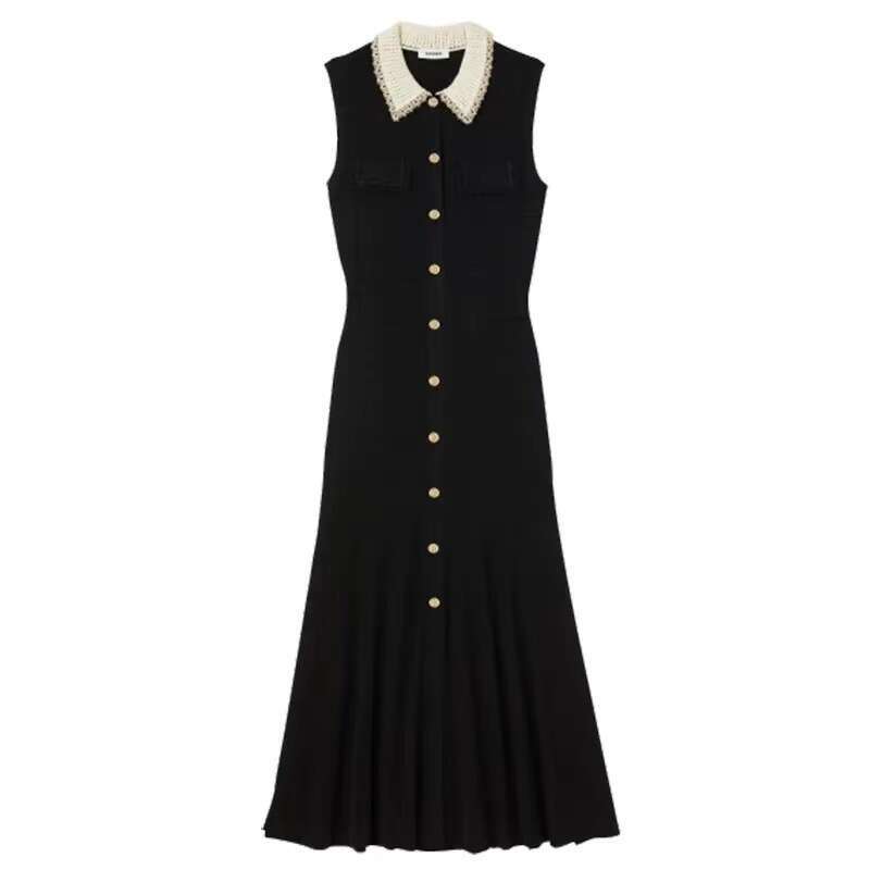 French Niche 2026 Early Autumn New Lace Color-Block Short Sleeve Knitted Dress