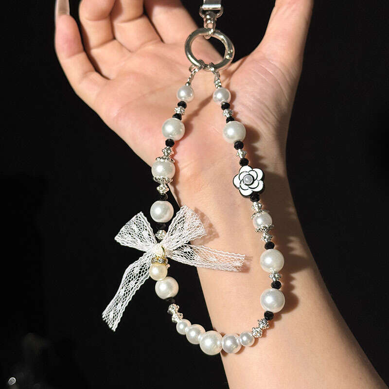 Fashion Bag Phone Chain Sugar Cube Bowknot Crystal Beaded Camellia Lanyard Keychain Pendant
