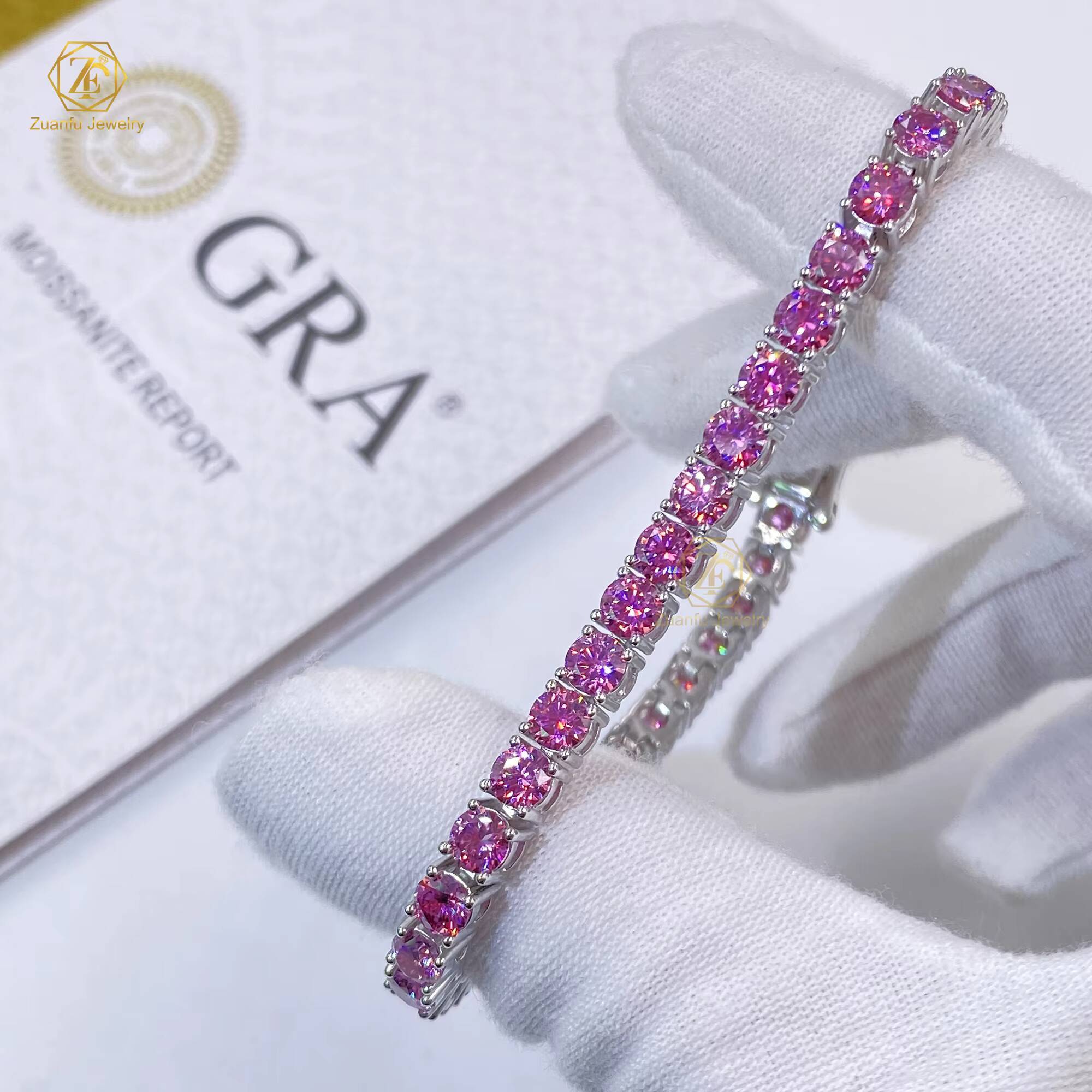 Hip Hop Jewelry 925 Solid Silver Blue-Green Pink Yellow Red Champagne Black Moissanite Diamond Men Tennis Bracelet