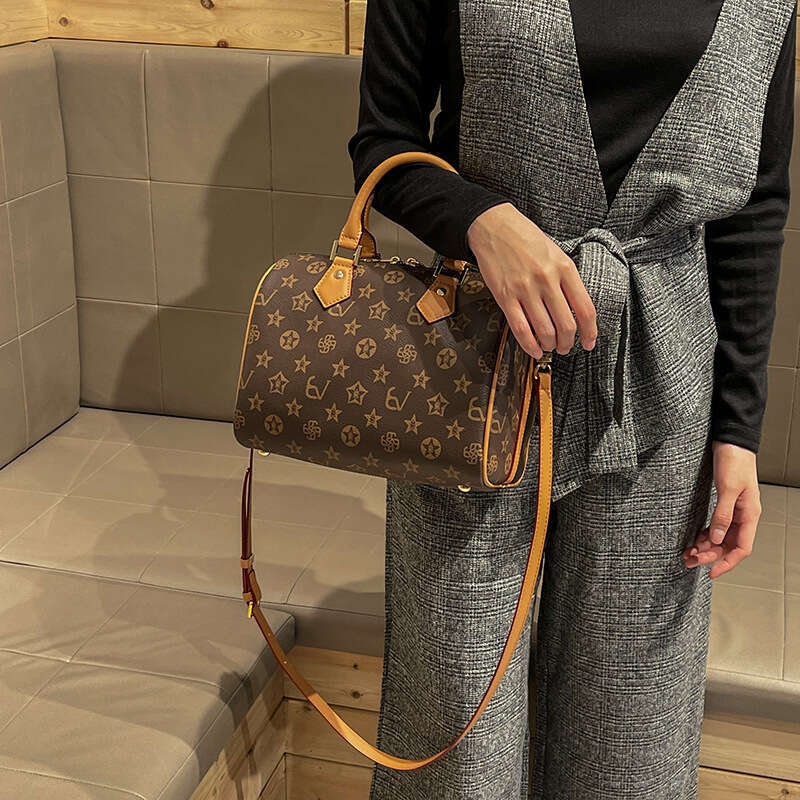 Soft Leather Monogram 2025 New Women's High-Quality Texture Single Shoulder Crossbody Boston Pillow Bag Handbag