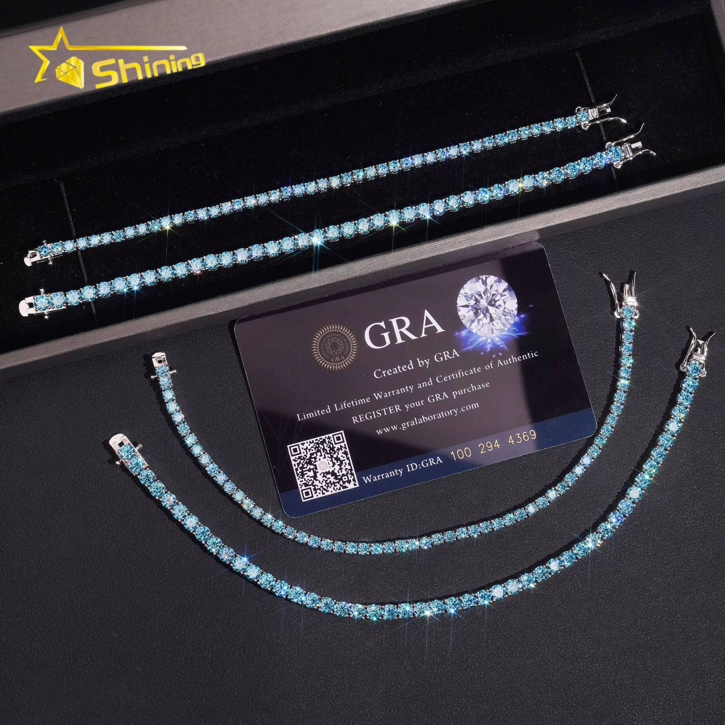 Fine Jewelry 925 Silver D VVS 3mm 4mm Blue Moissanite Tennis Bracelet Custom Trending Bracelets for Women Men