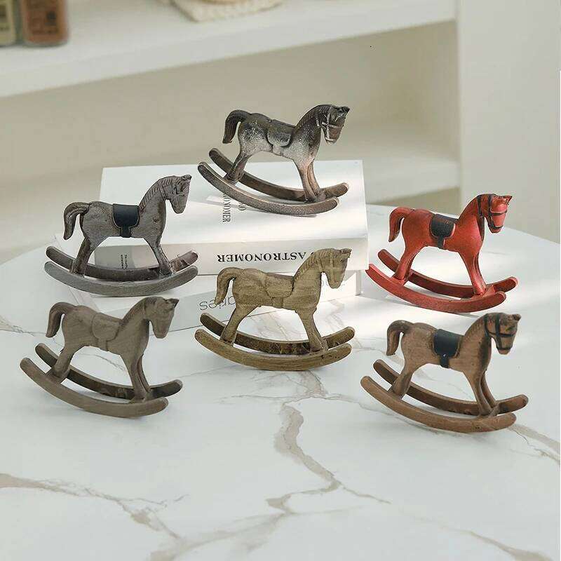 Nordic Retro Wooden Desk Balance Art Adornment Miniature Rocking Horse & Decor Ornament Kids Gift