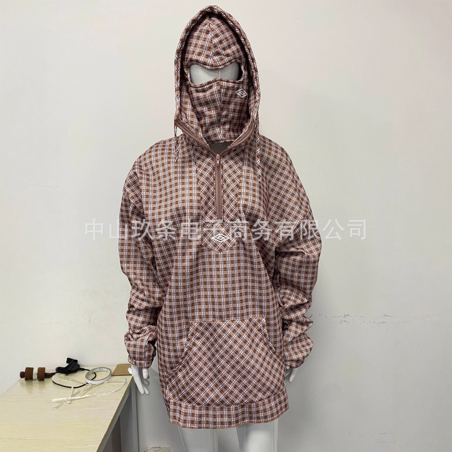 Luxury Brand Designer Clothes Foreign Trade Wholesale New Japanese Retro Half-Open Collar Pullover Jacket For Men And Women Youth Plaid Double Hooded 