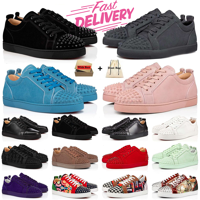 With Box Dust Bag Designer shoes Red Dress Shoes Men Casual Shoes Bottoms Sneakers Glitter Grey Rivets Leather Suede Spikes Luxury classic Office Career Wedding Shoe